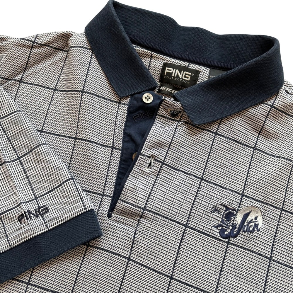 Ping Polo Shirt Mens Large The Witch Blue Windowpane Mercerized Cotton Preppy